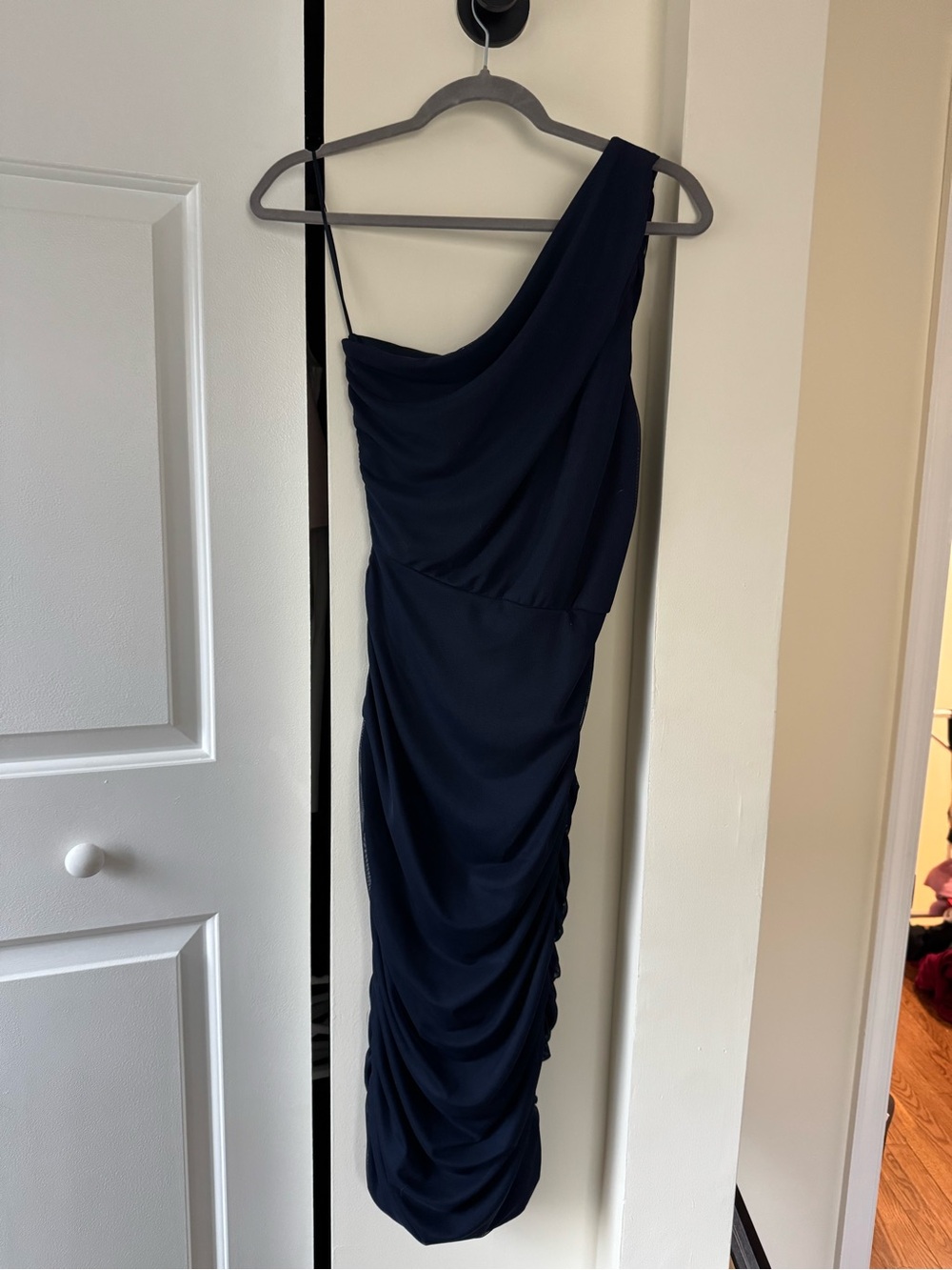 Love By Design One-Shoulder Navy Ruched Cocktail Dress